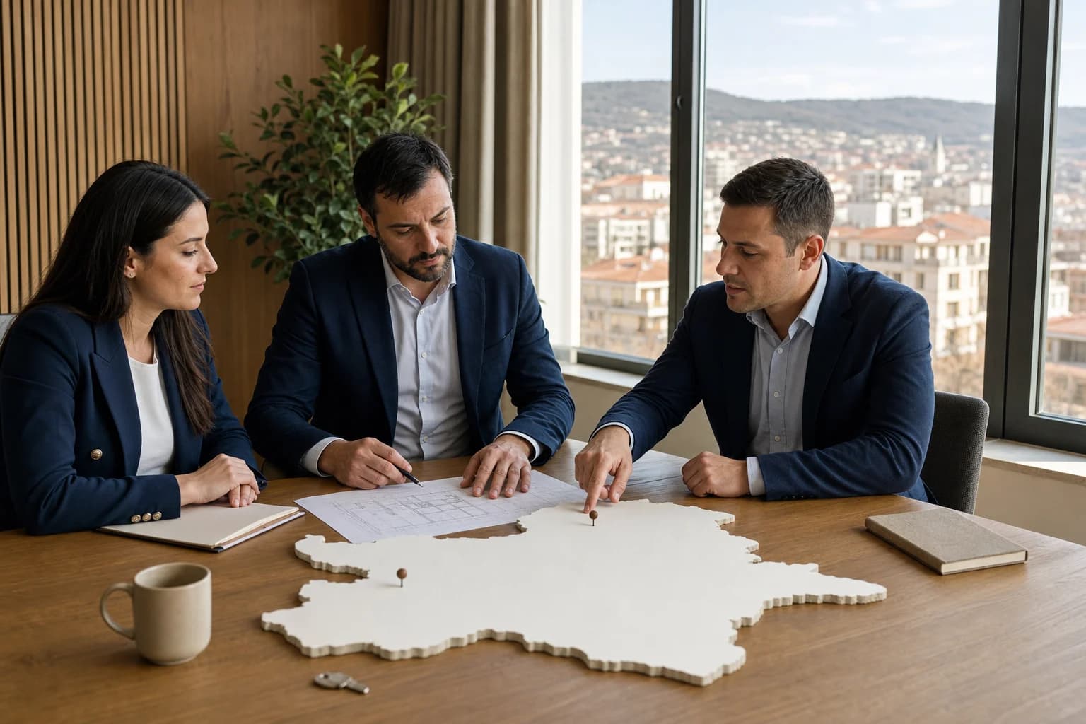 Bulgarian business team planning a regional branch office expansion