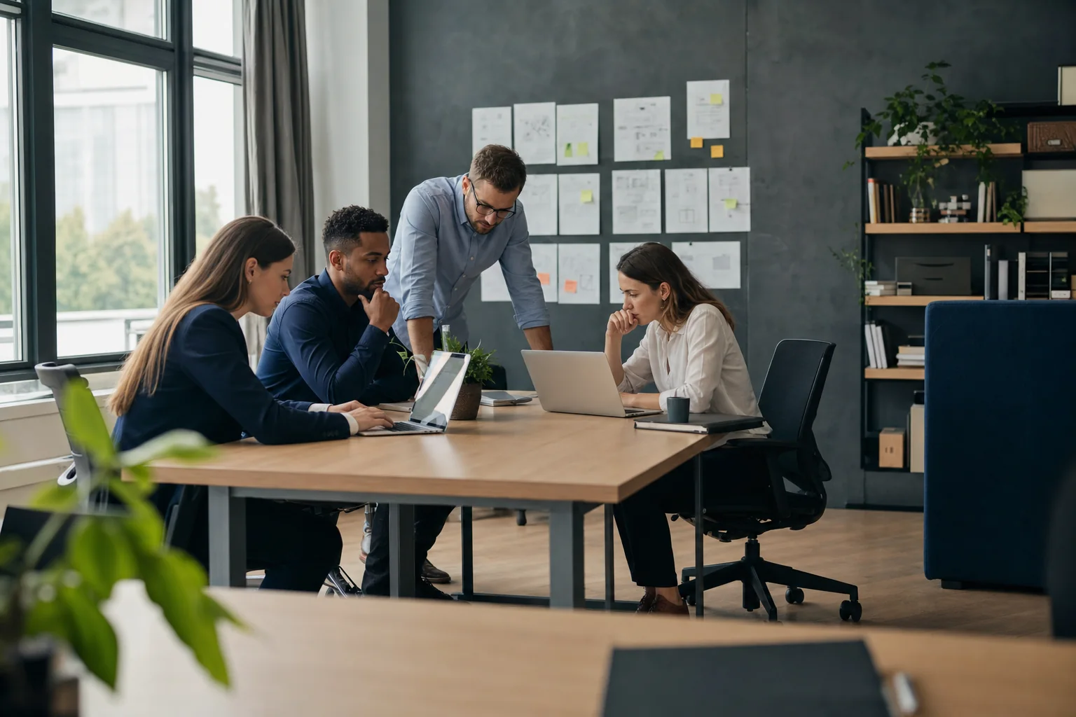 An international operations team collaborating in an efficient modern Sofia office