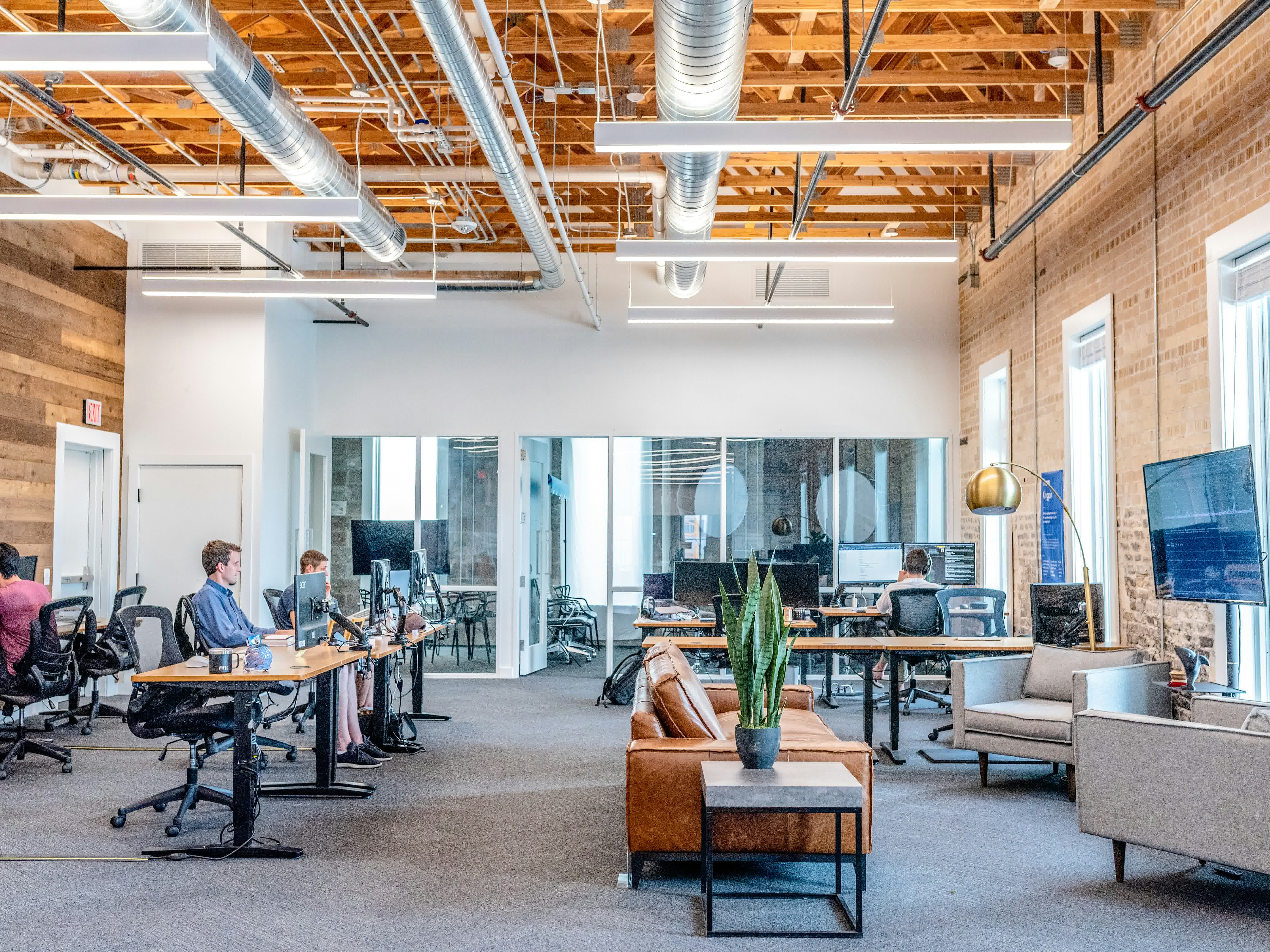 Modern office with diverse professionals